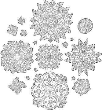 Set with abstract elements for coloring book pages Stock Illustration