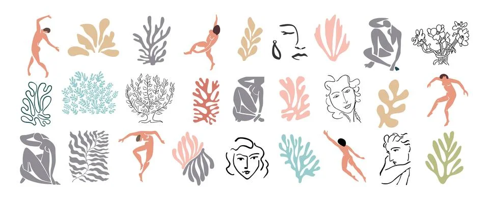 Set of abstract elements in Matisse inspired style Stock Illustration