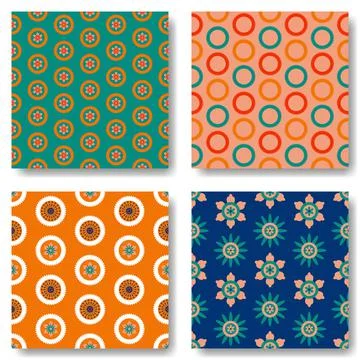 Set of abstract fabric print pattern. Colorful tropical background vector Stock Illustration