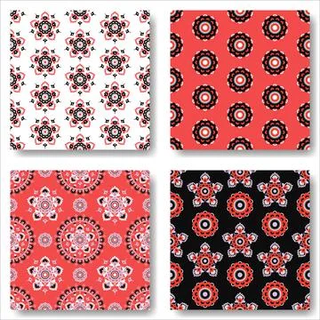 Set of abstract fabric print pattern. Colorful african background vector Stock Illustration