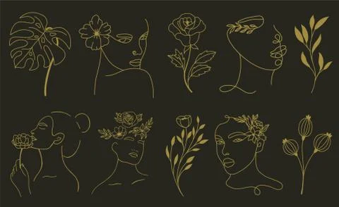Set of abstract face leaf and flower elements Illustrazione stock