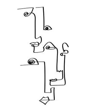 Set of abstract face one line drawing. Portrait minimalistic style. Fine one Stock Illustration