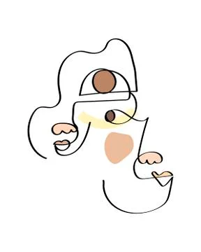 Set of abstract face one line drawing. Portrait minimalistic style. Fine one Stock Illustration