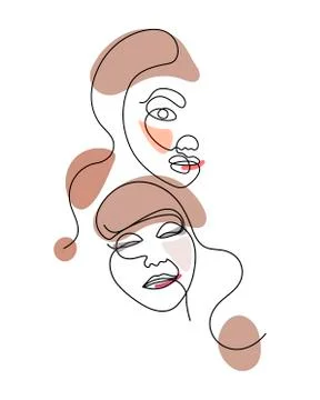 Set of abstract face one line drawing. Portrait minimalistic style. Fine one Stock Illustration