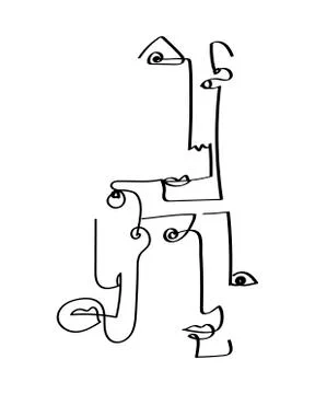 Set of abstract face one line drawing. Portrait minimalistic style. Fine one Stock Illustration