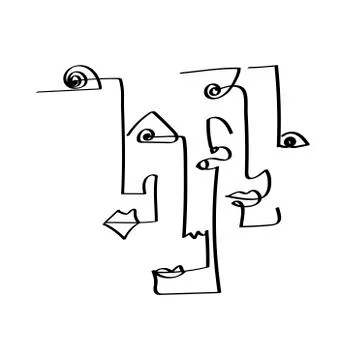 Set of abstract face one line drawing. Portrait minimalistic style. Fine one Stock Illustration