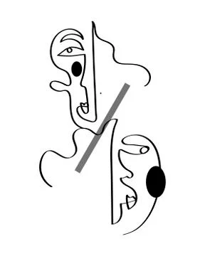 Set of abstract face one line drawing. Portrait minimalistic style. Fine one Stock Illustration