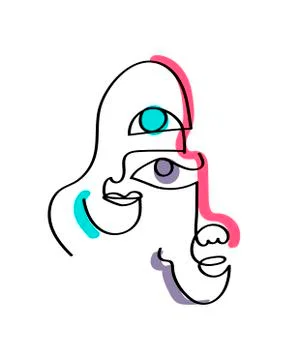 Set of abstract face one line drawing. Portrait minimalistic style. Fine one Stock Illustration