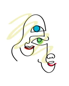 Set of abstract face one line drawing. Portrait minimalistic style. Fine one Stock Illustration