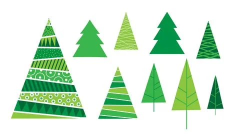 Set of abstract flat Christmas trees, vector illustration Illustrazione stock