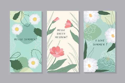 Set abstract floral illustration for postcards, wall art, banner, background Stock Illustration