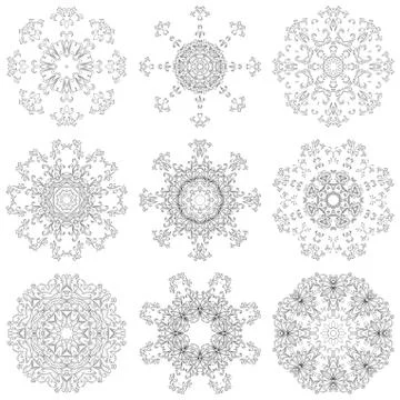 Set abstract floral patterns, contours Stock Illustration