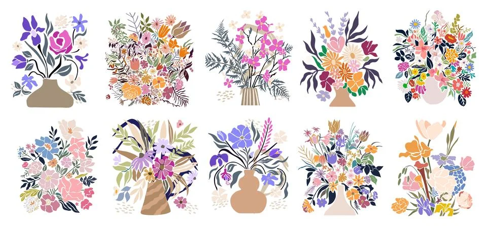 Set of abstract Flower composition vector isolated Stock Illustration