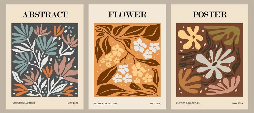 Set of abstract flower posters vector art. Stock Illustration