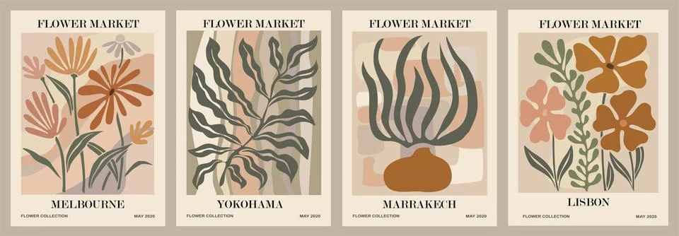Set of abstract flower posters vector illustration Stock Illustration