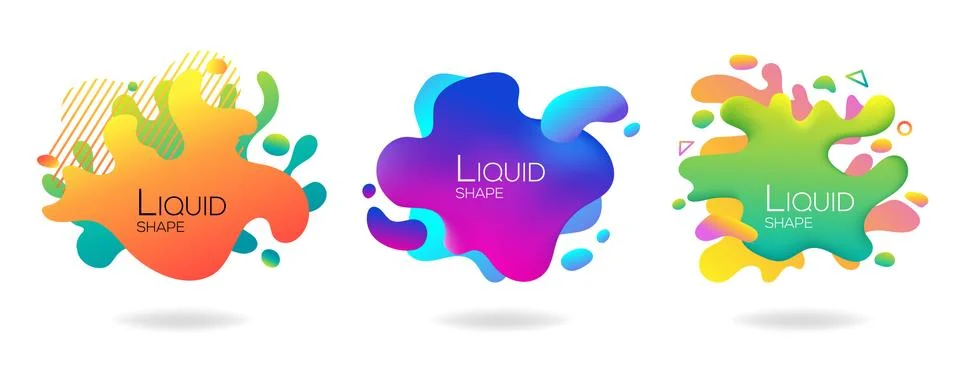 Set of abstract flowing liquid elements, colorful forms, dynamic geometric Stock Illustration