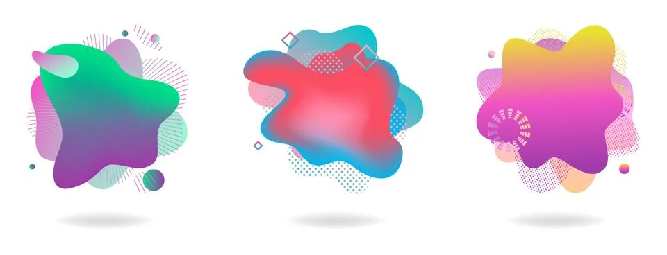 Set of abstract flowing liquid elements, colorful forms, dynamic geometric Illustrazione stock