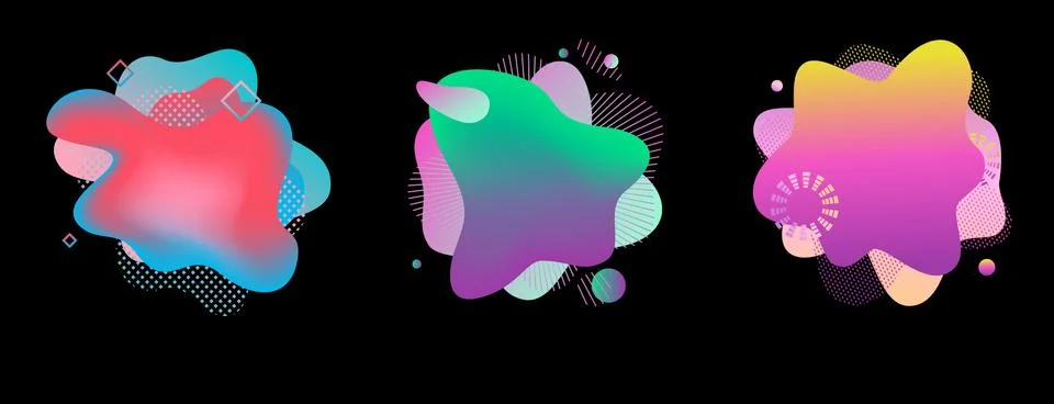Set of abstract flowing liquid elements, colorful forms, dynamic geometric Stock Illustration