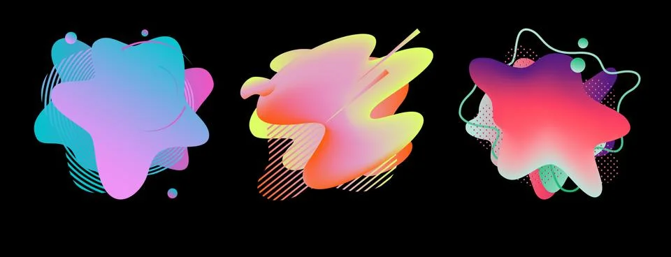 Set of abstract flowing liquid elements, colorful forms, dynamic geometric Stock Illustration