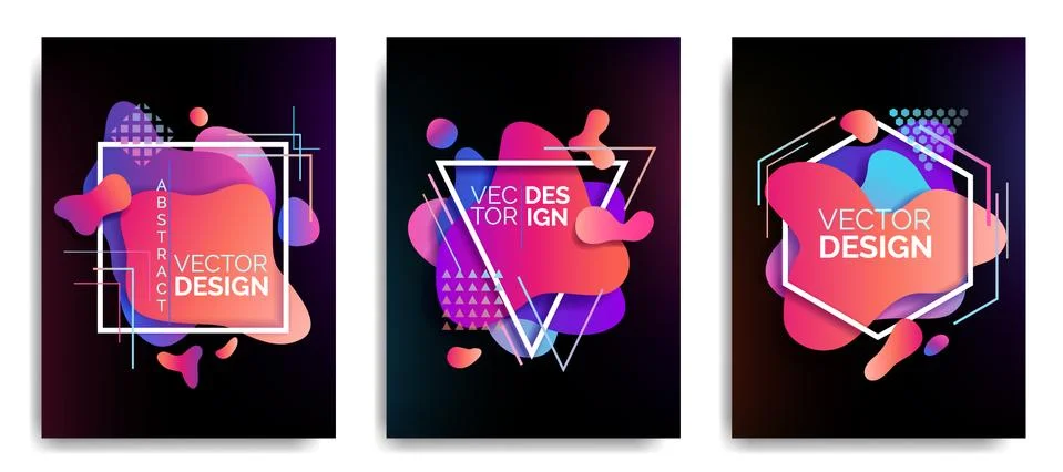 Set of abstract flowing liquid elements, colorful forms, dynamic geometric Stock Illustration