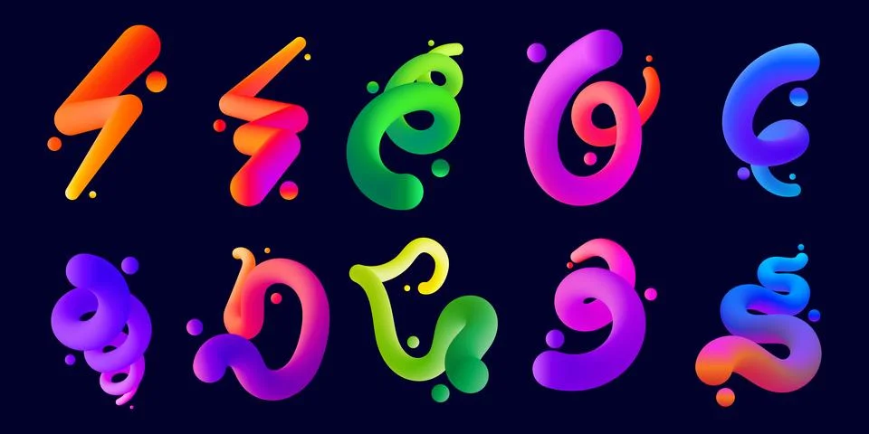 Set of abstract fluid curve gradient blend Stock Illustration