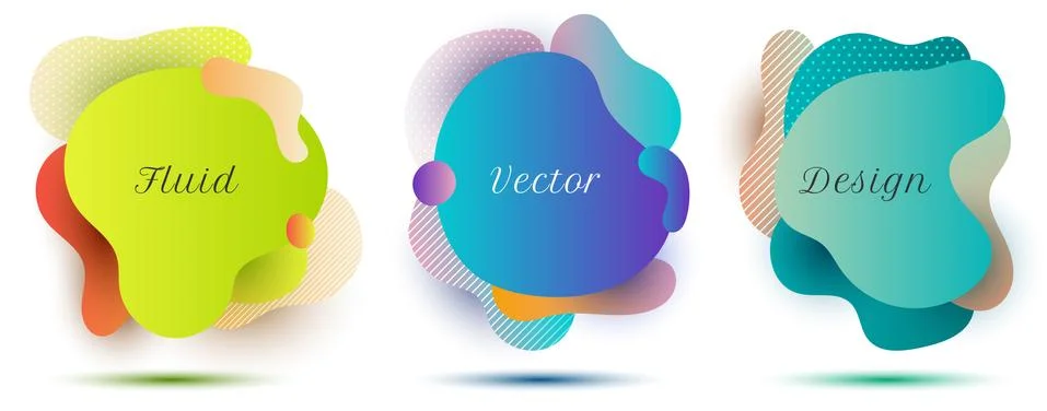 Set of abstract fluid gradient color shape badges on white background Stock Illustration