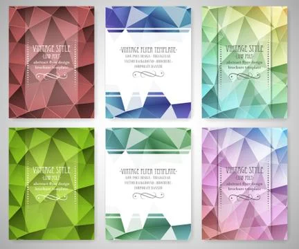 Set of abstract flyer triangular design, low poly brochure template in vintag Illustrazione stock