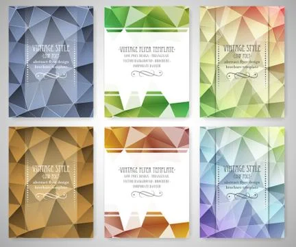 Set of abstract flyer triangular design, low poly brochure template in vintag Stock Illustration