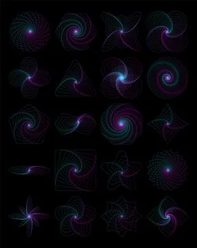Set of Abstract fractal objects on a black background. Perfect for any use. イラスト素材