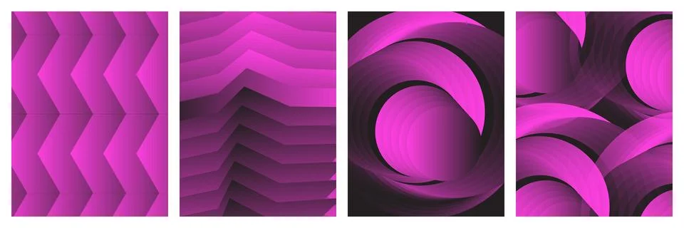 Set of abstract geometric backgrounds with vibrant purple gradient patterns Stock Illustration