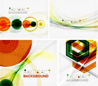 Set of abstract geometric backgrounds. Waves, triangles, lines Stock Illustration