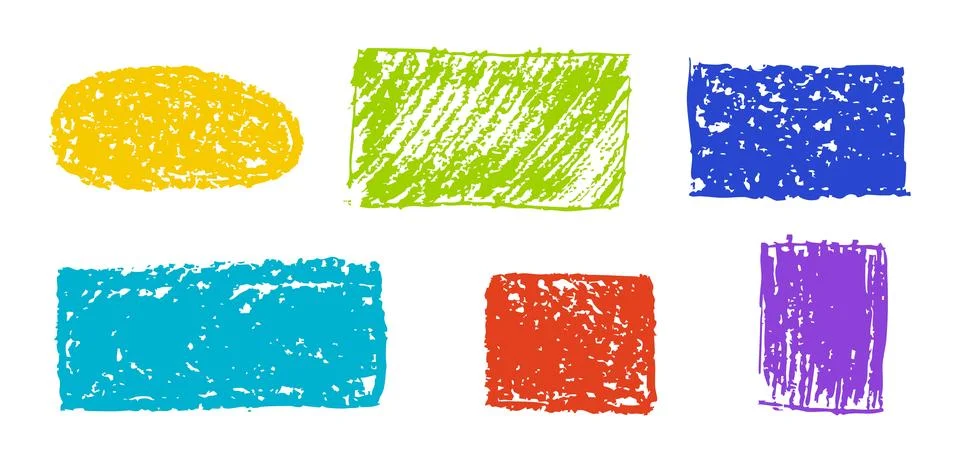 Set of abstract geometric basic shapes drawn with colored charcoal. Hand drawn Stock Illustration