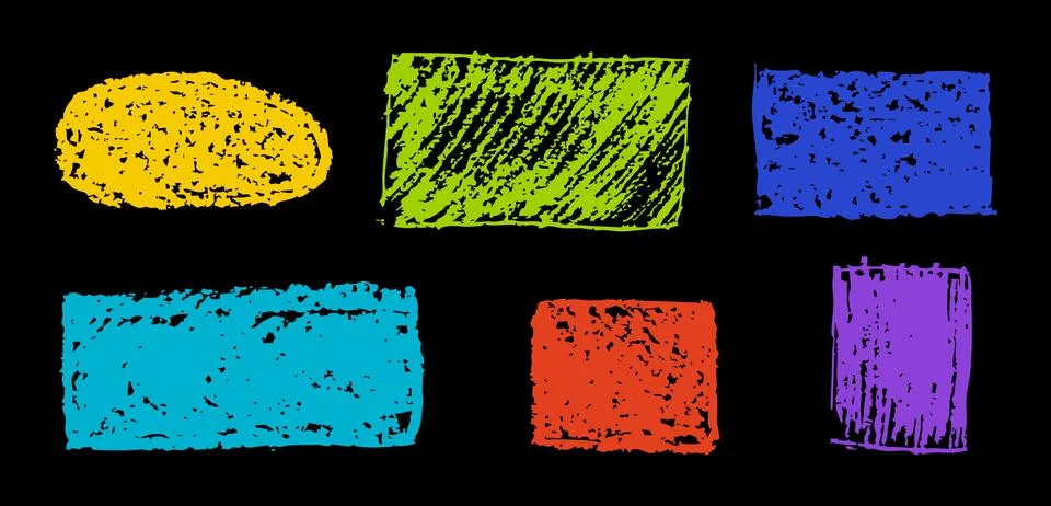 Set of abstract geometric basic shapes drawn with colored charcoal. Hand drawn Stock Illustration