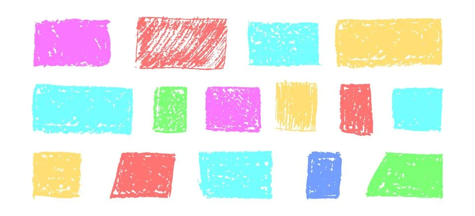 Set of abstract geometric basic shapes drawn with pastel colored charcoal. Hand 스톡 일러스트