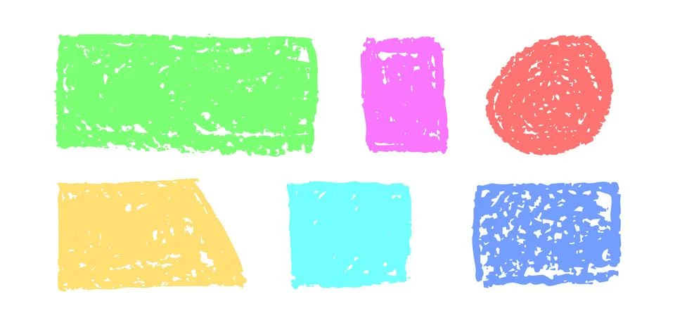 Set of abstract geometric basic shapes drawn with pastel colored charcoal. Hand Stock Illustration
