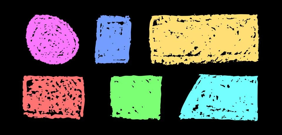 Set of abstract geometric basic shapes drawn with pastel colored charcoal. Ha 스톡 일러스트