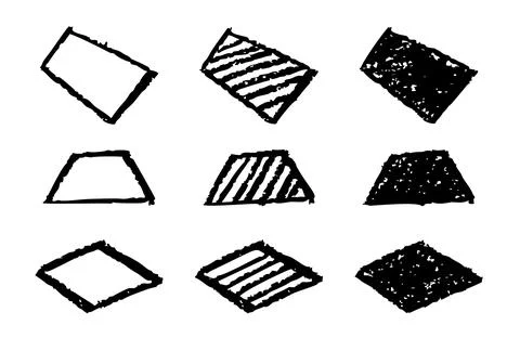 Set of abstract geometric basic shapes drawn with pastel black color or charcoal 스톡 일러스트