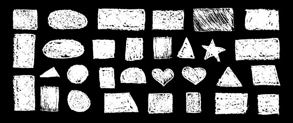 Set of abstract geometric basic shapes drawn with pastel white color or charcoal Stock Illustration