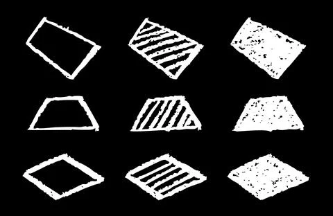 Set of abstract geometric basic shapes drawn with pastel white color or charcoal Stock Illustration
