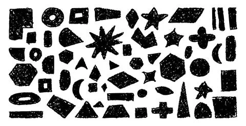 Set of abstract geometric basic shapes drawn with pastel black color or charcoal 스톡 일러스트