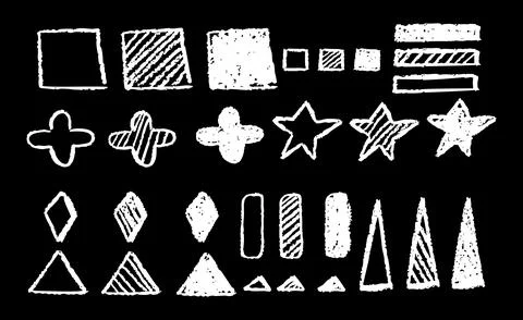 Set of abstract geometric basic shapes drawn with pastel white color or charcoal 스톡 일러스트