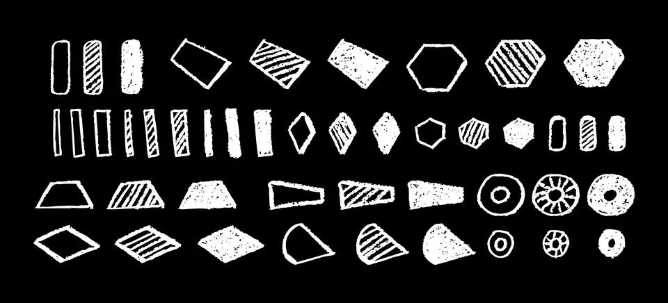 Set of abstract geometric basic shapes drawn with pastel white color or charcoal 스톡 일러스트