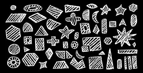 Set of abstract geometric basic shapes drawn with pastel white color or charcoal 스톡 일러스트