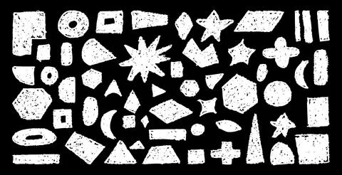 Set of abstract geometric basic shapes drawn with pastel white color or charcoal Stock Illustration