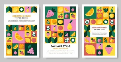 Set of abstract geometric Bauhaus pattern covers. Ilustración de archivo