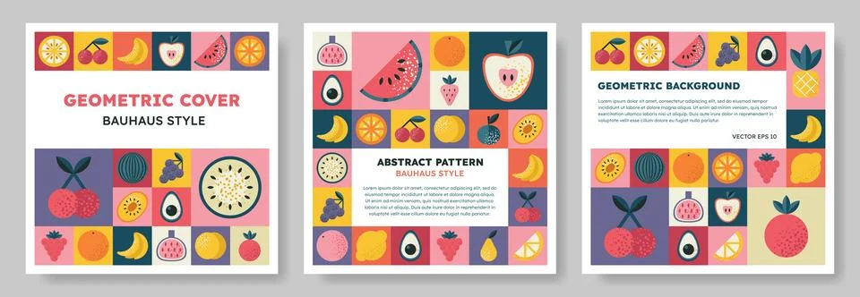 Set of abstract geometric Bauhaus pattern backgrounds. Stock Illustration