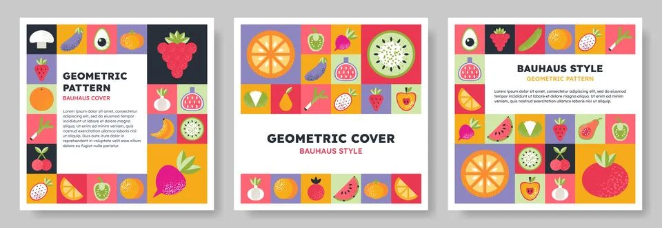 Set of abstract geometric Bauhaus pattern backgrounds. Stock Illustration
