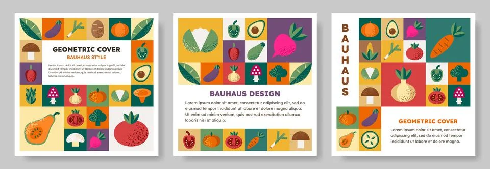 Set of abstract geometric Bauhaus pattern backgrounds. Stock Illustration