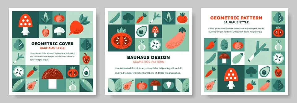 Set of abstract geometric Bauhaus pattern backgrounds. Stock Illustration