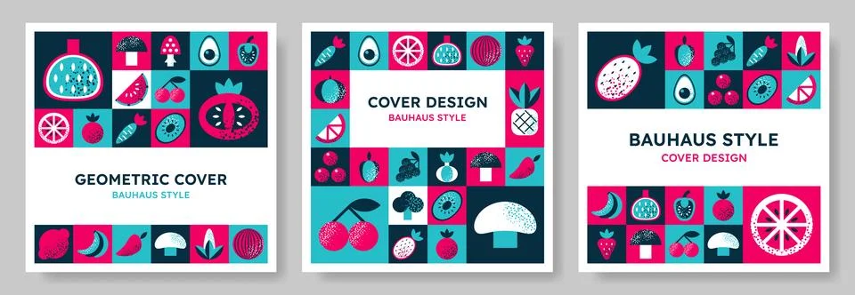 Set of abstract geometric Bauhaus pattern backgrounds. Stock Illustration